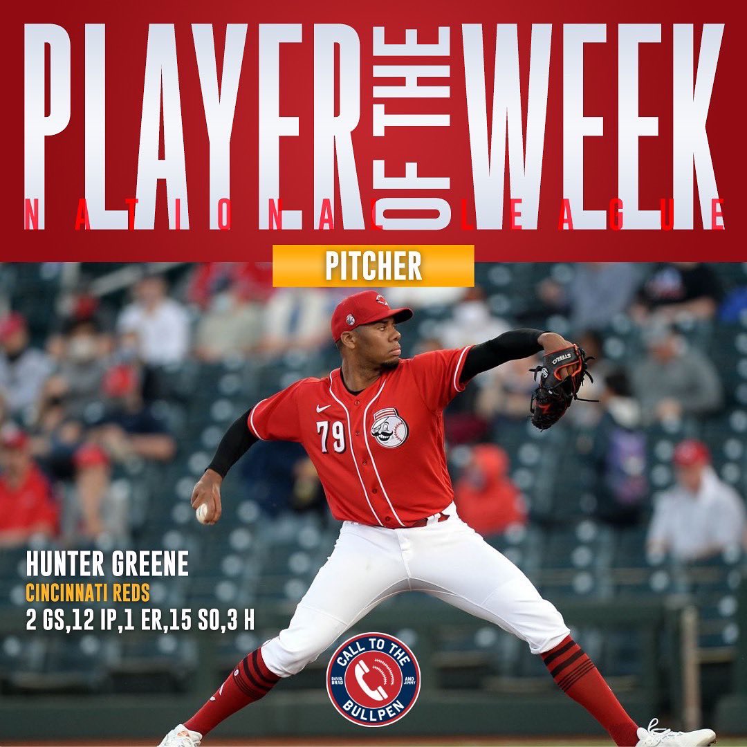 CTBPpod's tweet photo. These two studs dominate Week 10… How many strikeouts will Hunter Greene have this season?
Comment your answer below!
#MLB #MajorLeagueBaseball #POTW #CTBP #CallToTheBullpen #TimeToShine #ATOBTTR https://t.co/X7D8qepwo4