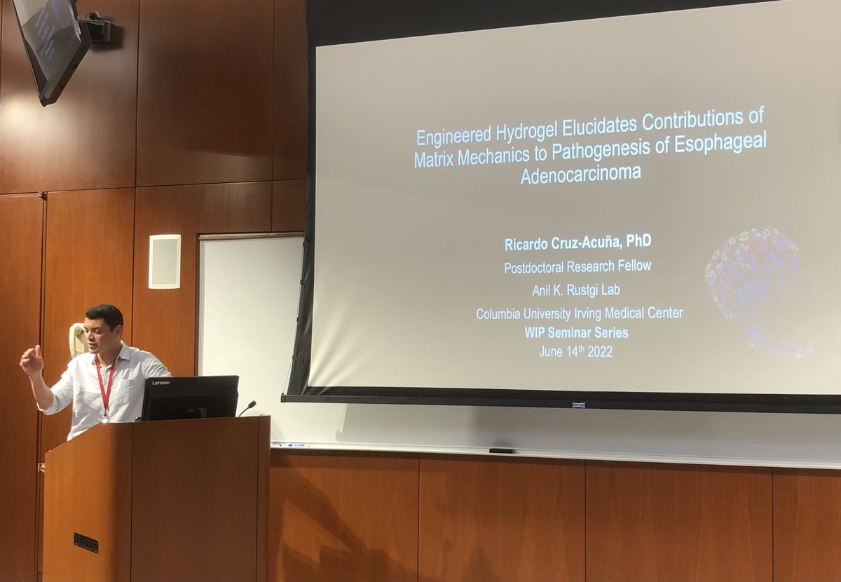 MC_Hasselluhn's tweet photo. Very interesting update from @Ricardo_CA7 about the importance of ECM stiffness on gene expression and proliferation in EAC! #WIPseries #postdoc #ColumbiaUniversity https://t.co/Jn9HDQHJoj