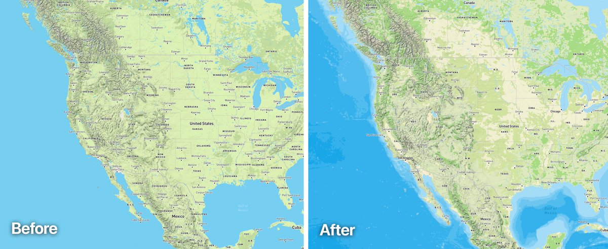 peakery's tweet photo. Some before/after shots of overhauled Terrain map layer on peakery. More prominent trails, clearer vegetation zones, and bathymetric data for oceans. Check it out at https://t.co/2j7Lr6rWPw https://t.co/osk7XRNghT