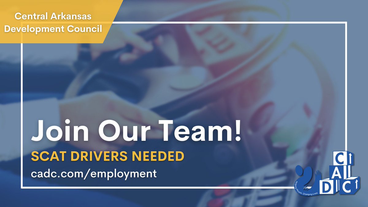 CADCMedia's tweet photo. SCAT is in need of drivers at several locations! If you're interested in becoming a SCAT driver, contact your local SCAT office, or visit our website at https://t.co/59tZXlQI3A!

We look forward to expanding our team! 

#CentralArkansasDevelopmentCouncil #SCAT #Transporationjobs https://t.co/DwnOTodaDG