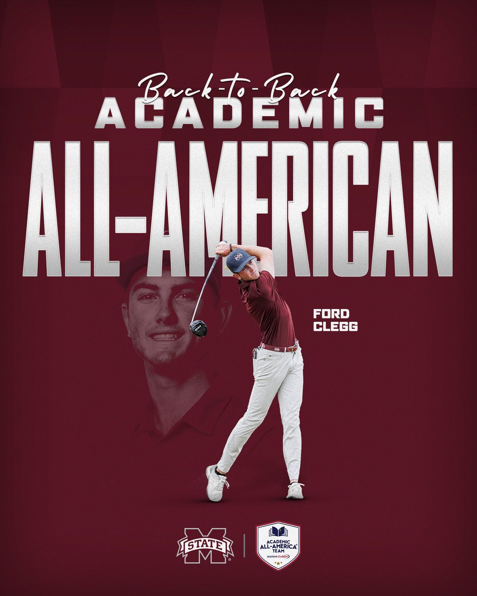HailStateMG's tweet photo. The 𝙊𝙉𝙇𝙔 men's golfer in the nation to earn back-to-back First Team @CoSIDAAcadAA honors is right here in #StarkVegas!

Congratulations @fordclegg!

📰 https://t.co/rAVel5xmxW

#HailState🐶 https://t.co/iyzCcnuznS