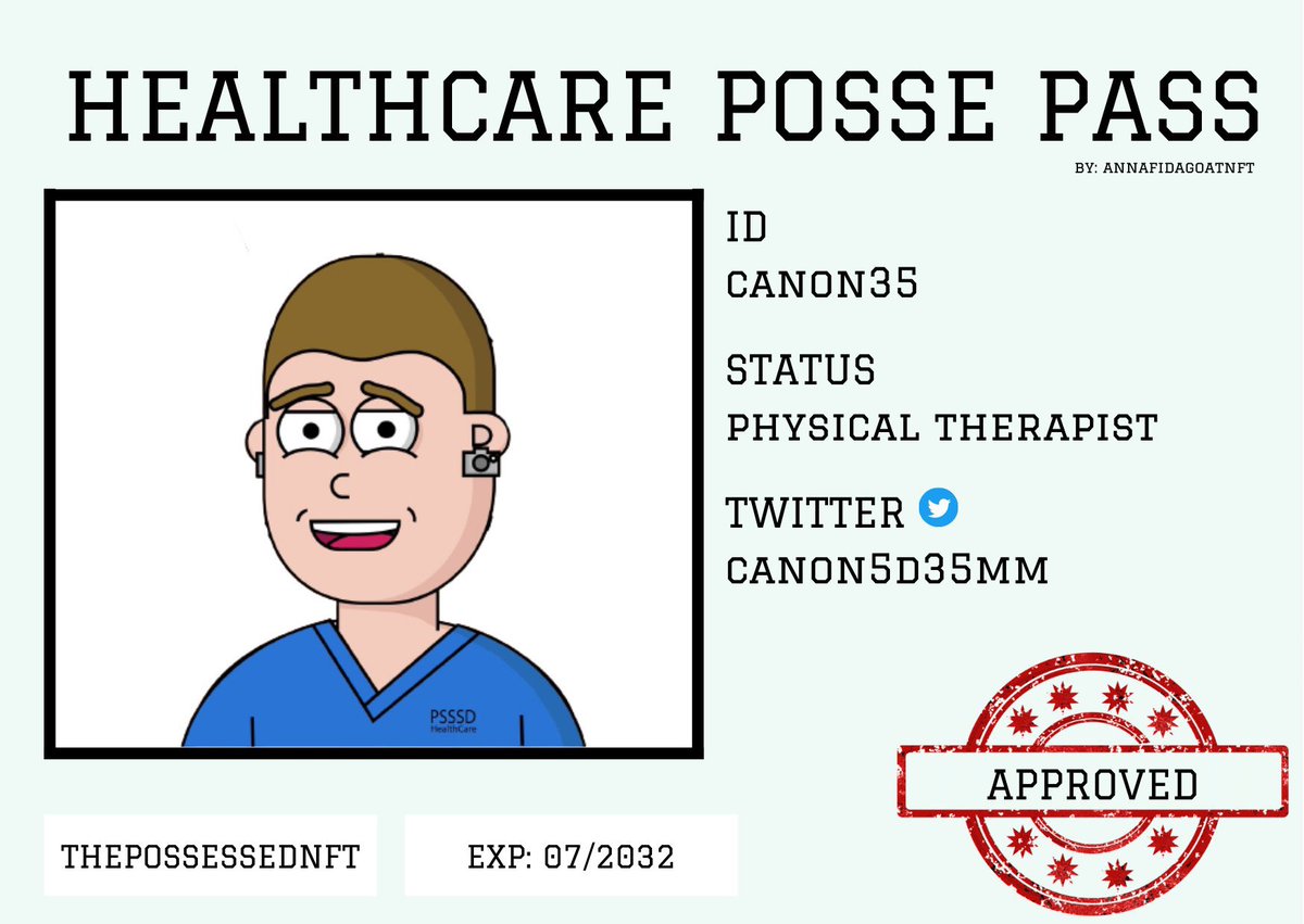 HealthcarePosse's tweet photo. OFFICIAL APPOINTMENT NOTICE. @canon5D35mm Title: Physical Therapist. Expertise: Neurological conditions, primarily spinal cord injuries. We are honoured to have you on our team. Please report for duty🥼Passes by @AnnafiDaGoatNFT https://t.co/etHTFA1rU9