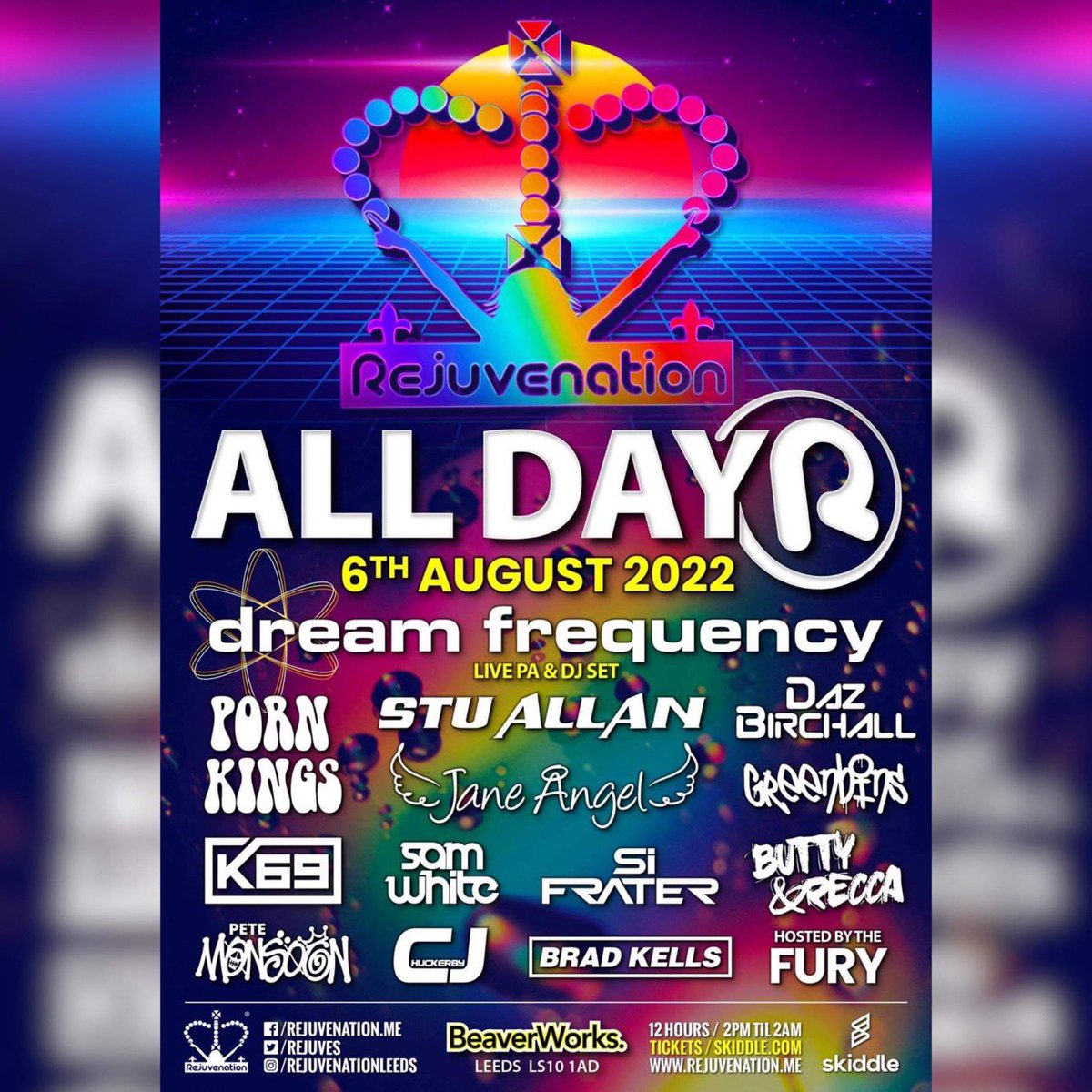 Getting hot hot HOT!!! 🔥 06.08.22 🔥 REJUVES 12 HOURS ALL DAY'R RAVE BACK AT THE BEAVER!!! Rejuvenation Summer All Dayer - Saturday 6th August 2022 - 2PM til 2AM - Beaver Works, Leeds 🌞🔥🎶 

TICKETS SKIDDLE skiddle.com/e/36060247

TICKETS REJUVE rejuvenation.me