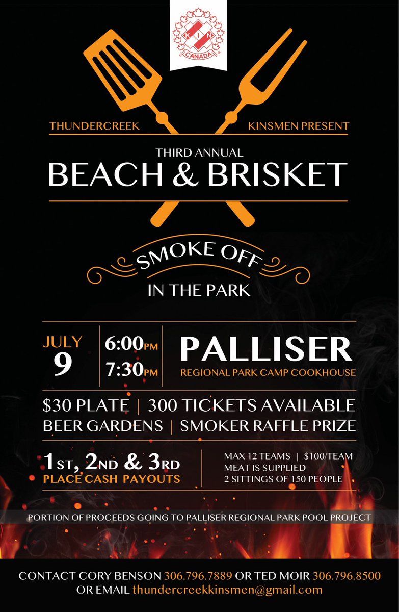 It’s back. Beach brisket and ribs bbq supper tickets are on sale now. Help support our kinsmen group. Thanks