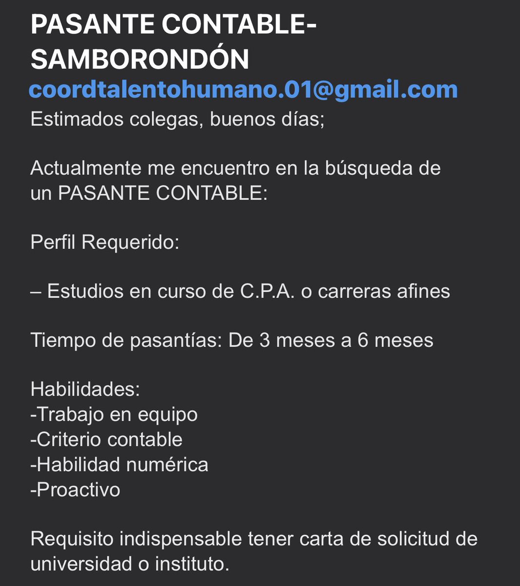 EcuadorLaboral's tweet photo. Pasante Contable https://t.co/MNlgZrKNXs