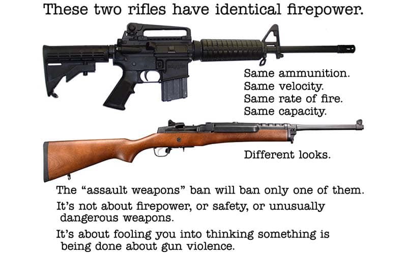 The AR-15 and the Ruger mini 14;
same ammunition,
same velocity,
same rate of fire,
same capacity.

Ban them both!  #GunControl 
https://t.co/qOuCUeILB6 https://t.co/97jBtHWnAV