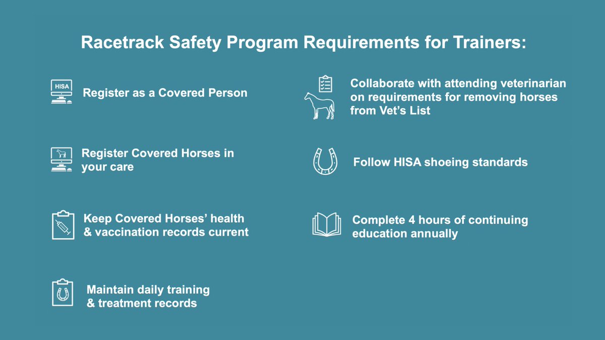 #ICYMI: Before July 1, trainers must:

👉Register with HISA &amp; ensure employees do the same
👉Establish process &amp; responsibilities for training history &amp; treatment documentation