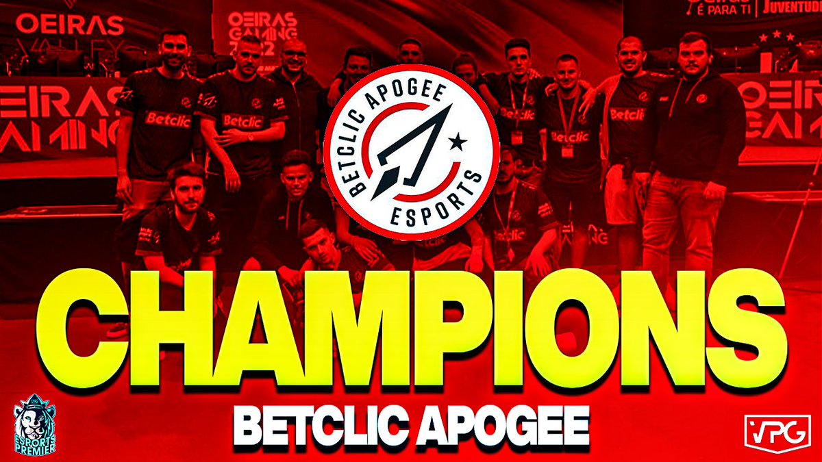 OfficialVPG's tweet photo. 🏆 ESPORTS PREMIER CHAMPIONS 🏆

🚀 Congratulations to @BetclicApogee the first team from 🇵🇹 to win the @VPGPremier🦁
They go down in history along side all the greats!

🔥 Winning the competition on the final day of the season, taking home the $1500!

#FIFA22 #ProClubs https://t.co/qZDaWXbOeq