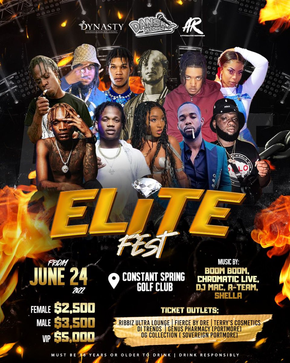 Hapilos's tweet photo. #Elitefest nah go nawmal! June 24th - Constant Spring Golf Club!!
Bring u crew and fawud!!
Which artiste will you be looking forward to see ?
Let us know in the comments!
#elitefest #party #dancehallparty #festive https://t.co/mA37KIXN9l