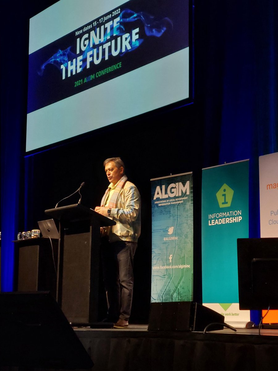 ADux's tweet photo. Happy to be at my first in person conference in a while, Local Government Information  Mamagement #ALGIM21 opener from Ian Taylor ignite the future based on the past https://t.co/2mKqTGd77l