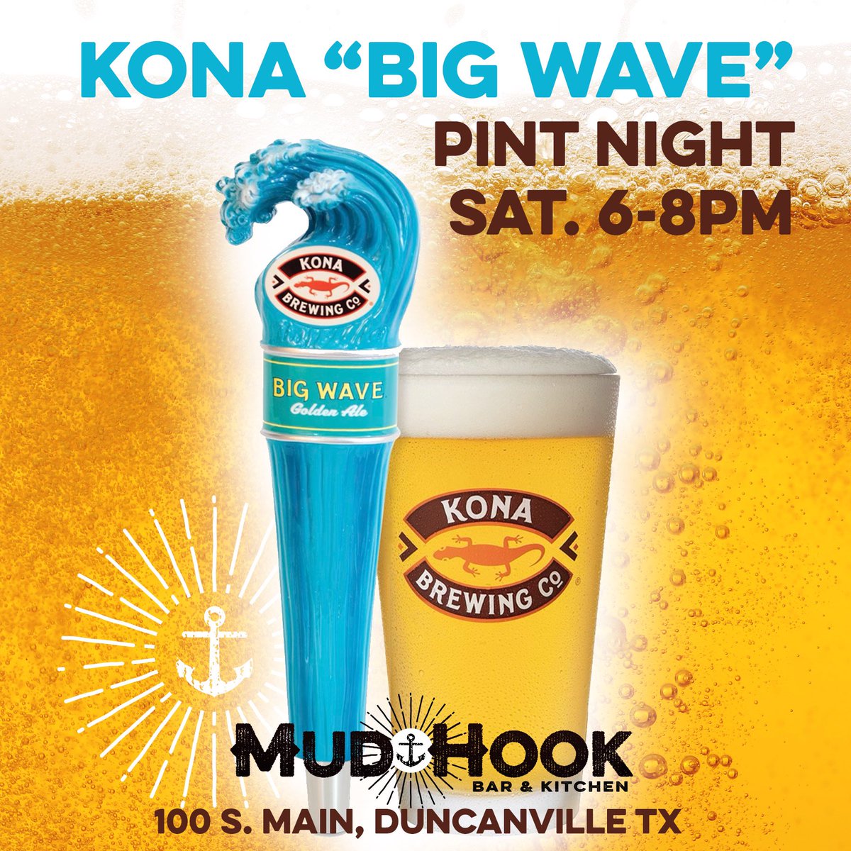 MudhookBar's tweet photo. A nice refreshing beer for Summer, @konabrewingco will be on tap Saturday 6-8pm showcasing "Big Wave" Golden Ale! #aloha #craftbeer #duncanville #dfwnightlife https://t.co/p1iH8TRI1K