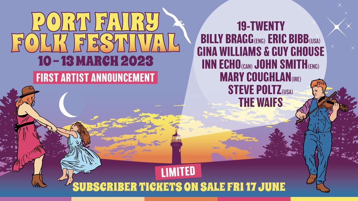 Announcing our first artist line-up for the 2023 Port Fairy Folk Festival. Subscriber tix available from this Friday! #pfff2023