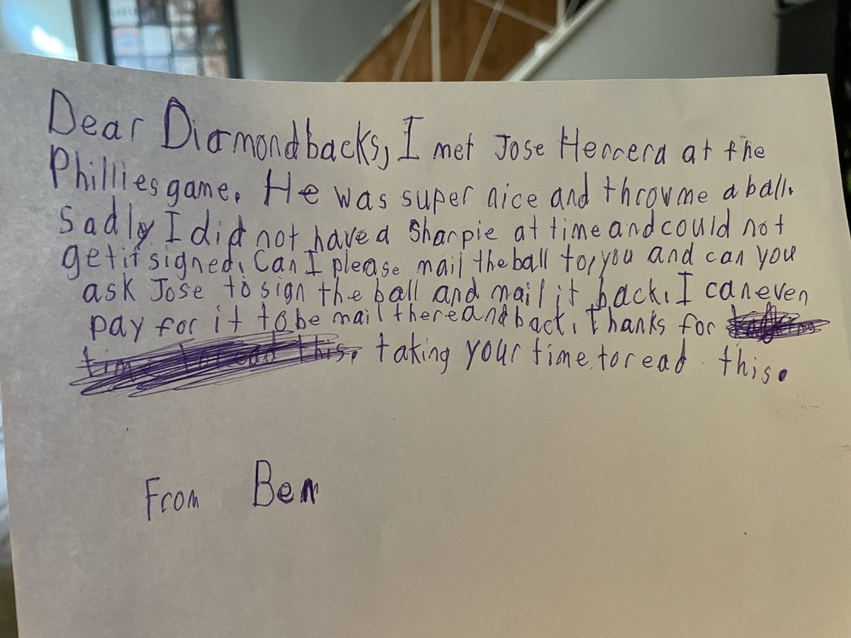FatherOfBen's tweet photo. Dear @Dbacks, My son got a ball from your Catcher Jose Herrera at the @Phillies game last Friday. This kind gesture is something he will never ever forget. He really wants to get the ball signed by Jose. Can you help us make that dream a reality? Please! @MLB https://t.co/Zagkkpw56B
