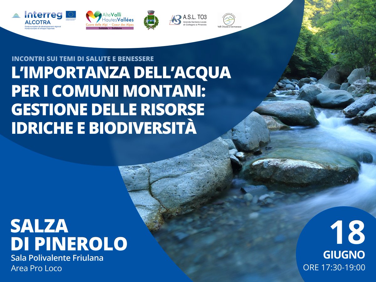 cuoredellealpi's tweet photo. #cuoresolidale
Appuntamento il 18 giugno ore 17.30 - 19.00 a #Salza di Pinerolo per l’incontro “L’importanza dell’acqua per i comuni montani: gestione delle risorse idriche e biodiversità”
@InterregALCOTRA #altevalli #cuoredellealpi https://t.co/UkMahoLN5G