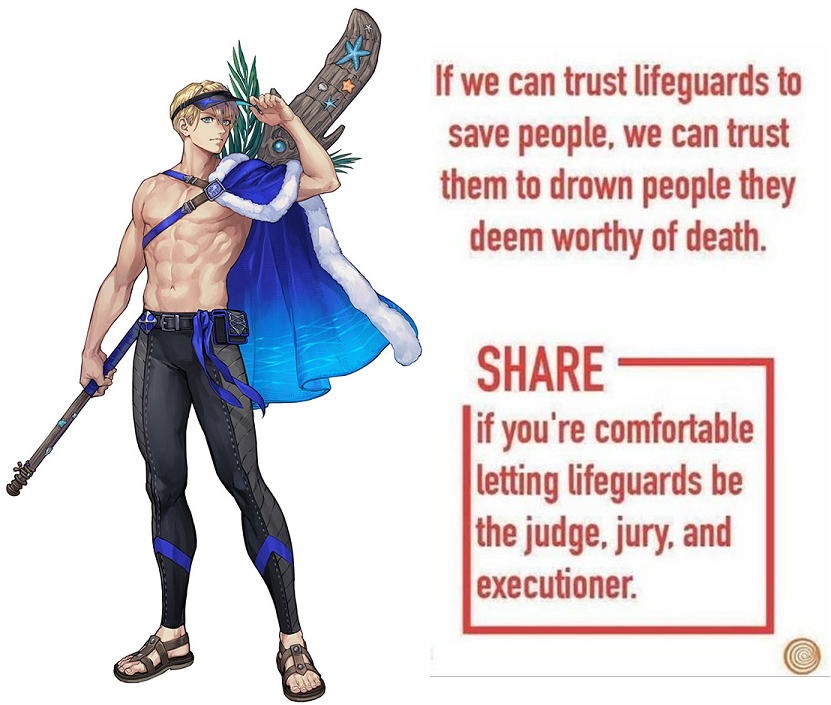 StarXrossed's tweet photo. this is all i can think of with summer dimitri in his knock-off lifeguard cosplay https://t.co/UNgx3kxjBL