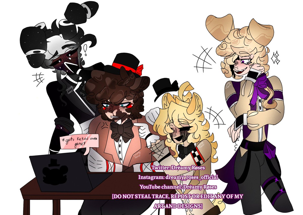 DreamGardenRose's tweet photo. Wanted to Recreate this one for a long while! The original Artwork is by @KinoSelynn Please go check out their artwork, It's amazing! <3 [I removed nightmarrion because they don't exist within my AU] #fnaf #fnafau #fnafdr #fnaffanart #fnaf1 #fnaf2 #fnafhelpwanted https://t.co/G9TJOJ0Q68