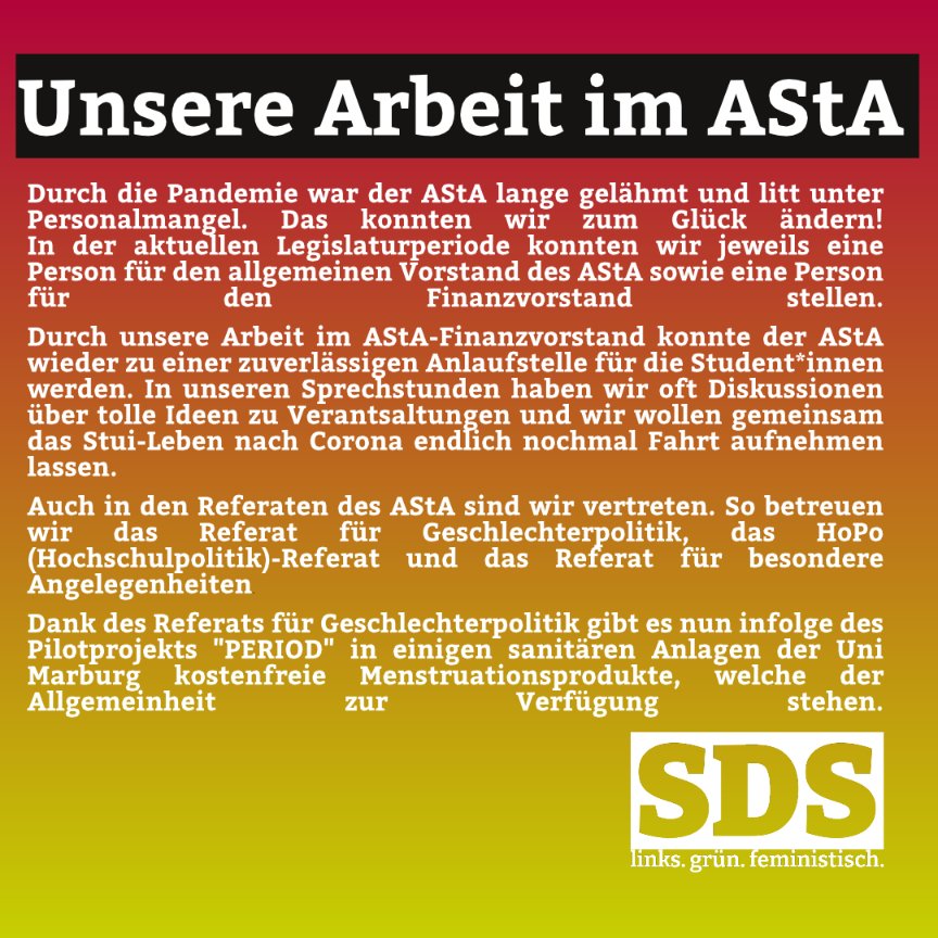 SdsMarburg's tweet photo. Was ist der AStA überhaupt und was haben wir da gemacht? https://t.co/wwycKxpWSR