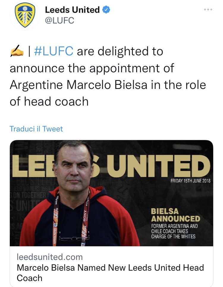 onebus81's tweet photo. Exactly 4 years ago: a date and a choice that changed Leeds United's recent history. ¡Hasta el Loco, siempre! https://t.co/K4XU6vWq3Q