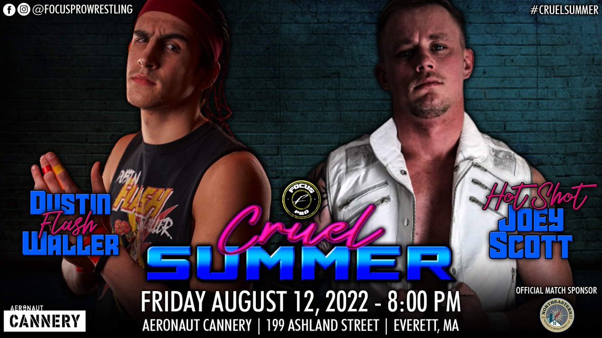 @ItsDustinWaller vs UK’s @hotshotjoeysco1 at CRUEL SUMMER! 

Match Sponsor #NortheasternPropertyandDevelopment 
Friday Aug 12 @ 8pm
@aeronautbrewing Cannery - Everett
#uk #revolutionaxe #aeronautbrewery #indywrestling #thingstodoinboston #brewery #breweryevents #bostonevents