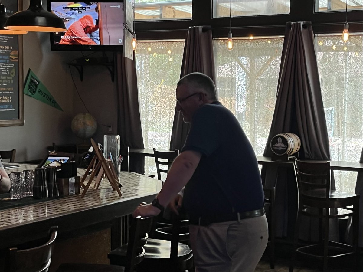 FWoodG's tweet photo. FHS A-Team made it to Austin for our TASSP Conference! Made a stop at the “School House”! Lock & Birm made the best call with the Drop Out! What time is that 1st session? A-Team Pride! #WinThe Day @fhsmustangs @friendswoodisd #BetterTogether https://t.co/YYc1uQzsKo