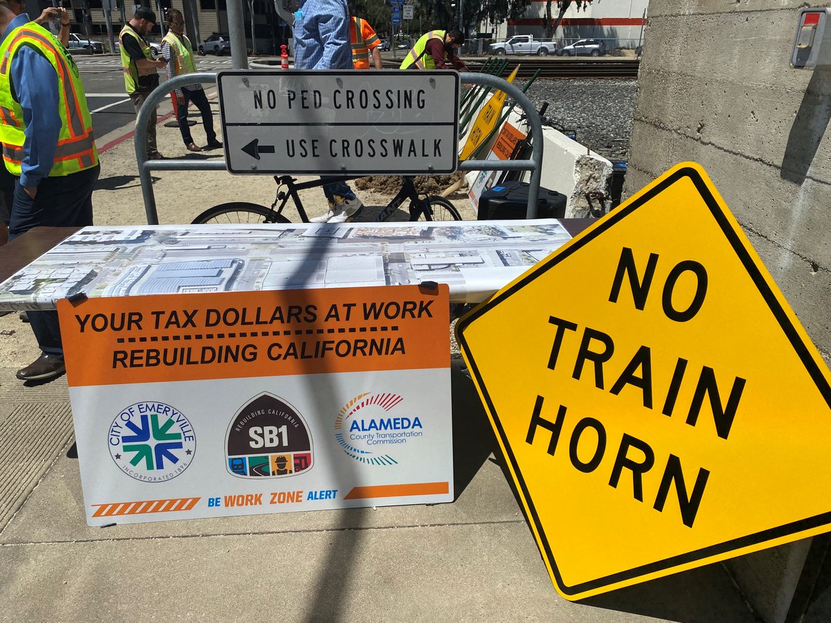 AlamedaCTC's tweet photo. .@AlamedaCTC joined Commission Chair and Emeryville  Mayor @JohnBauters today to celebrate the groundbreaking of Emeryville Quiet Zone Project funded by #MeasureBB and State #SB1 thru the Trade Corridor Enhancement Program. Thank you @California_CTC &amp; congratulations @Emeryville! https://t.co/bDgRL03QyT
