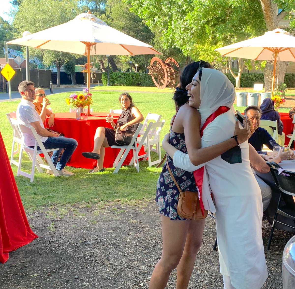 We were so fortunate to see grads from our classes of '20 and '21 during commencement weekend! It was lovely to catch up and meet their loved ones over dinner. Pictured: Shikha Srinivas (L) and Mariam Noorulhuda (R) embrace while Hadil Al-Mowafak and guests look on.