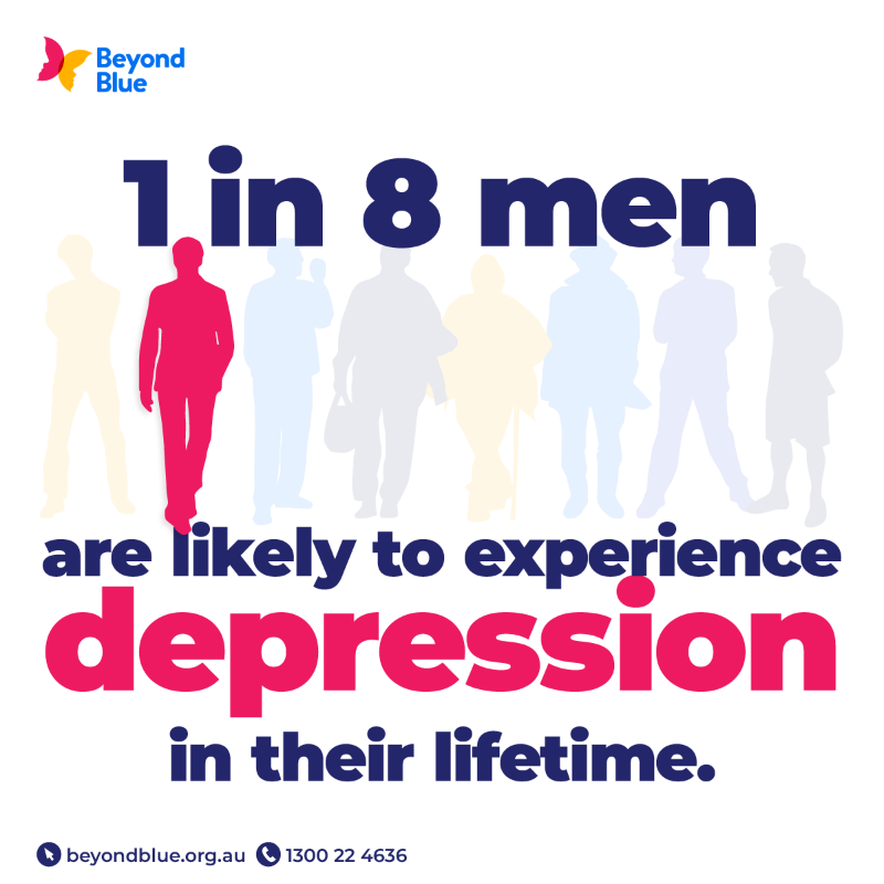 beyondblue's tweet photo. On average, nine people in Australia die every day by suicide. Seven of these are men. This #MensHealthWeek, we’re highlighting the importance of opening up and seeking help when you need it. Visit https://t.co/gnhQeiWfzR for more information and advice about men's mental health
