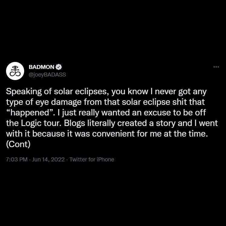 TheMindOfHY's tweet photo. Joey Badass letting a fake news story run just because he didn’t wanna go on tour with Logic is crazy 💀. https://t.co/YLt30ADLny