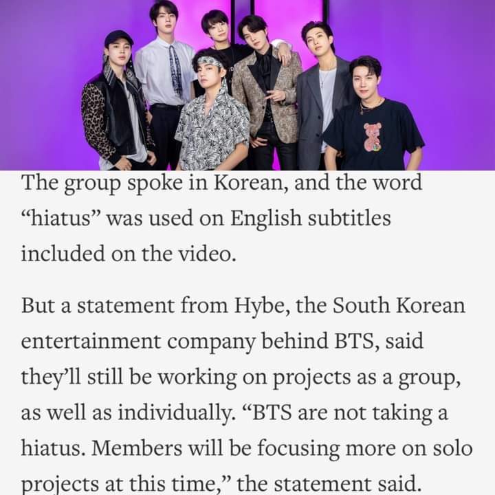 kkokkomijey's tweet photo. [NOTICE]

HYBE clarified that BTS will not be taking a "HIATUS". Instead, they will focus more on their individual careers but will still work on some projects as a group.

#BTS #btshiatus #kpoptwt https://t.co/rPWYijWNxu