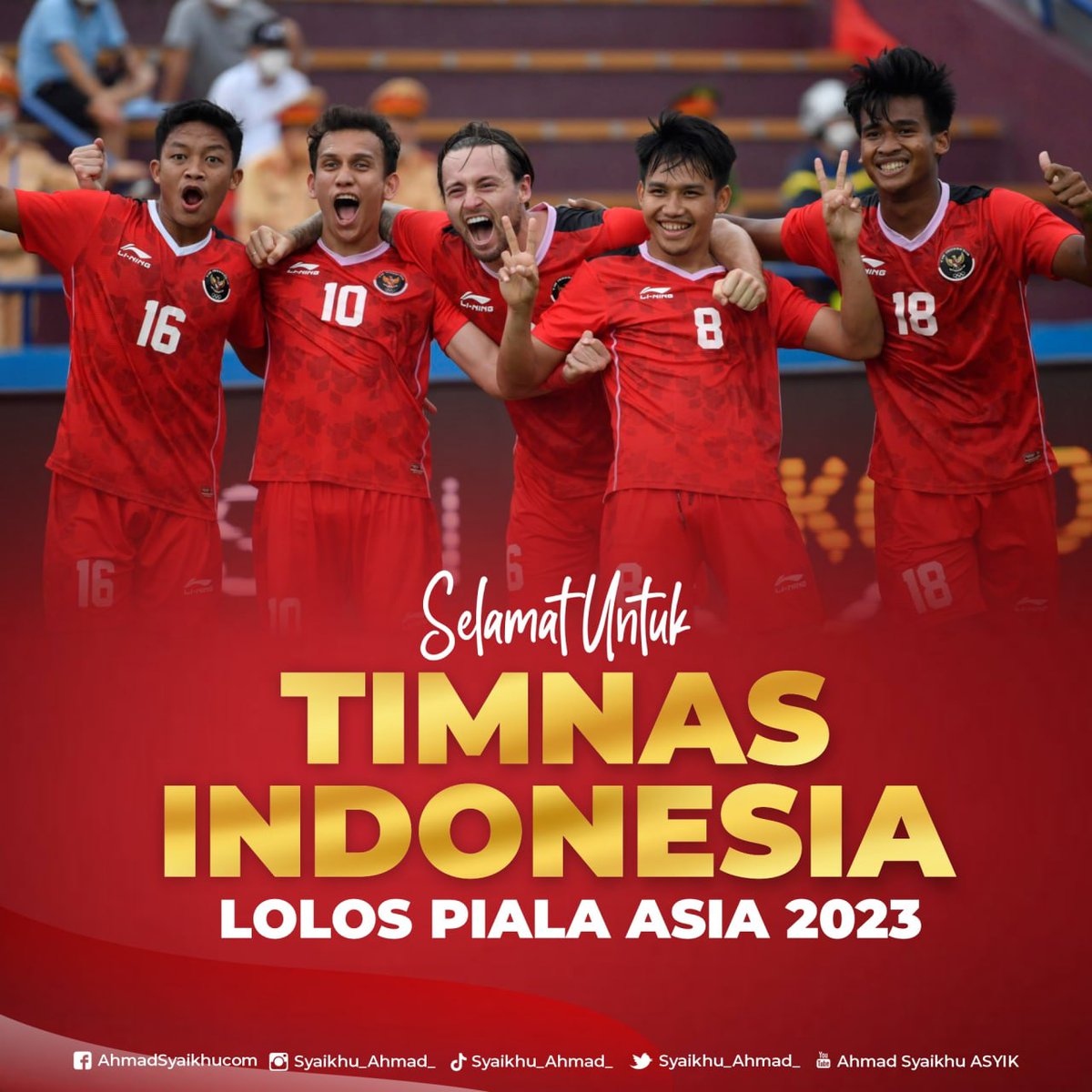 Ini kelolosan Indonesia ke Piala Asia stelah 15 tahun. Terakhir brmain di ajang tersebut pada 2007 saat mnjadi tuan rumah.

Smua pemain adlh pahlawan. Dan jangan lupakan sosok Pelatih Shin Tae-yong. Sejak dilatih olehnya, permainan Timnas jadi keren.

Slamat Timnas Indonesia 🔥❤️