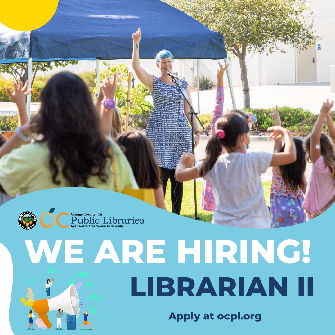 ocpublib's tweet photo. Join our team!
OC Public Libraries is now hiring for position of Librarian II. 
Deadline extended to June 21!

Find out more at https://t.co/vRmQgdCoXZ https://t.co/mHarPANxO2