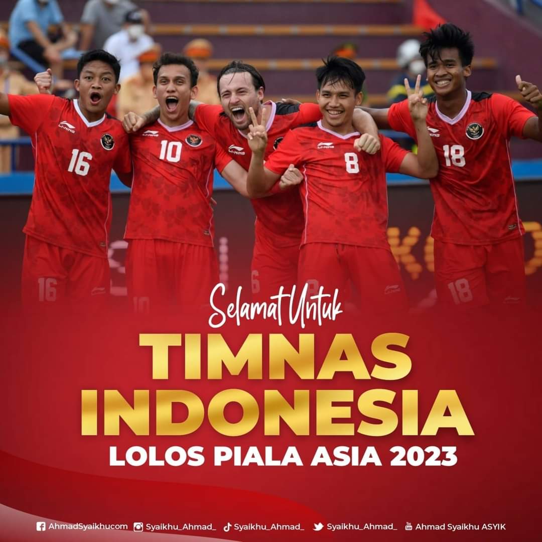 Alhamdulillah..

Selamat kepada Timnas Indonesia yang akhirnya lolos ke Piala Asia 2023. Indonesia lolos sebagai salah satu Runner Runner up terbaik. 

#TimnasIndonesia #Timnas