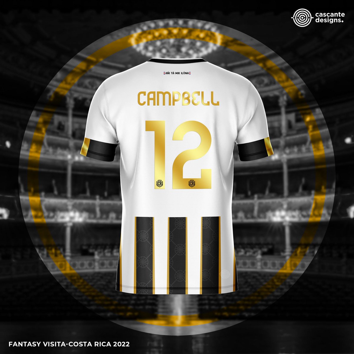CascanteDesign's tweet photo. Fantasy Costa Rica Visita 2022 - @fedefutbolcrc 🇨🇷⚽

Las líneas negriblancas vuelven con un detalle en dorado manteniendo lo alusivo al Teatro Nacional.

¿Qué les parece lucir este diseño en el mundial? https://t.co/8c8gPsGTaN