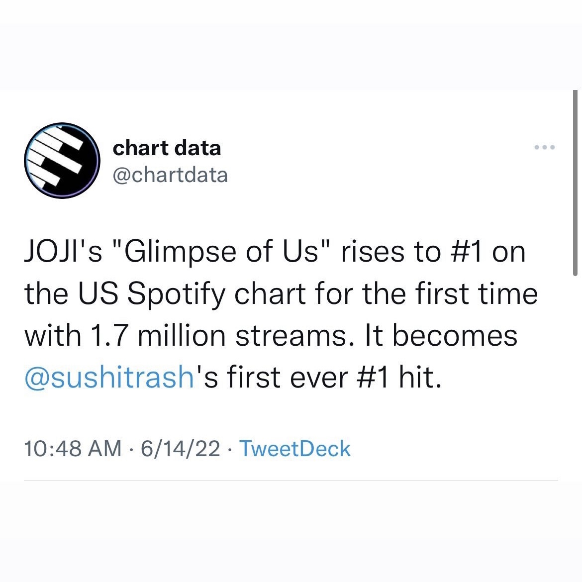 Surreal. Beyond grateful for the support and love from everyone. Joji is a brilliant mind and honored to play a part in this song @sushitrash