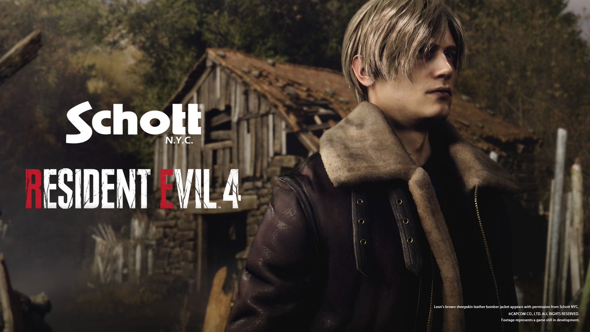 Six years after surviving Raccoon City, Leon S. Kennedy returns in Resident Evil 4 to rescue the president's daughter.
Sporting <a href="/Schottnyc/">Schott NYC</a>'s Classic B3 Sheepskin Leather Bomber Jacket which was scanned into the game, he's looking sharper than ever and ready for anything!