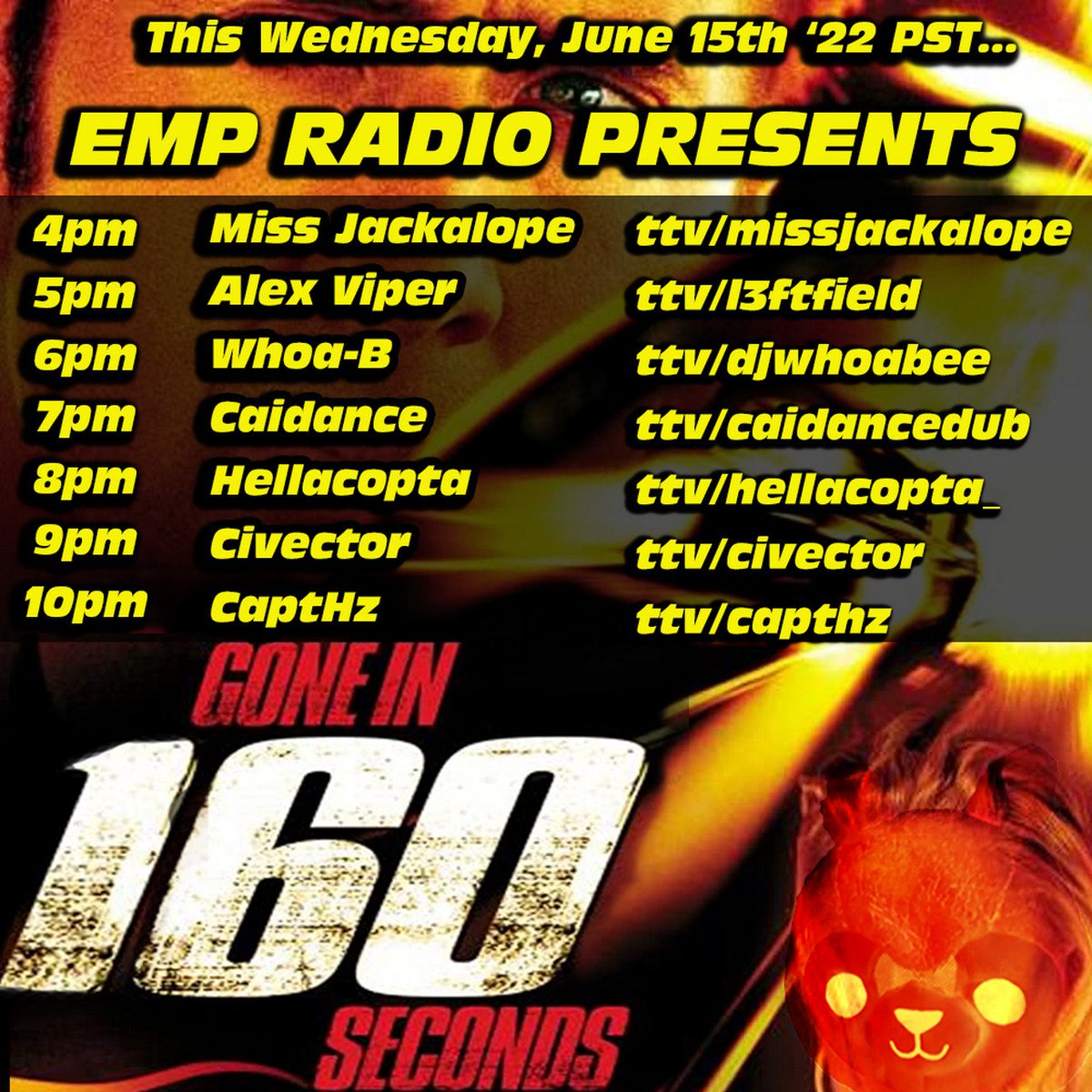 djjackalope's tweet photo. Coming up tomorrow at 4pm PT, Gone in 160 seconds EMP Radio mayhem. I'll be playing Juke / Booty house / Ghettotech.  Not for younger audiences/NSFW. Good times all around! https://t.co/SBuwJ6tfnI 

#bootyhouse #juke #ghettotech #twitchdjs https://t.co/uRXSUvYvVn
