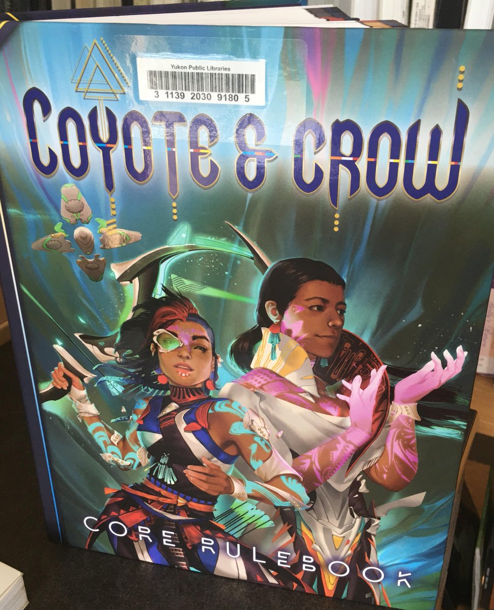 YukonLibraries's tweet photo. We are pleased we now have Coyote & Crow at Yukon Public Libraries. This beautiful RPG Core Rulebook is written, designed, and illustrated by Indigenous authors and artists. In-house use only. Contact us to discuss borrowing. @CoyoteNCrowRPG #IndigiPunk #CoyoteAndCrow https://t.co/YQ6GS01YBh