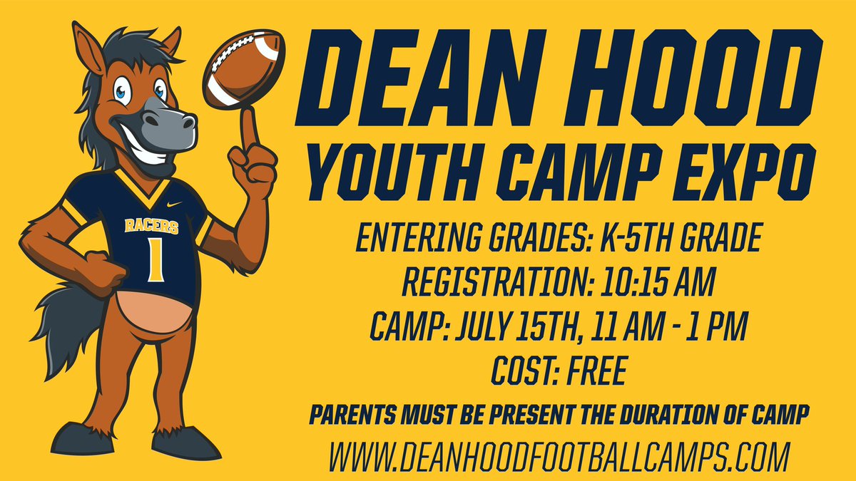 racersfootball's tweet photo. Don’t miss our Murray!!! K-5th grade, FREE youth camp for our Racer community. Come get coached by Murray Football players and coaches. July 15th at Roy Stewart Stadium. Sign up today. #MountUp🏇 https://t.co/N6ATvVJPSW