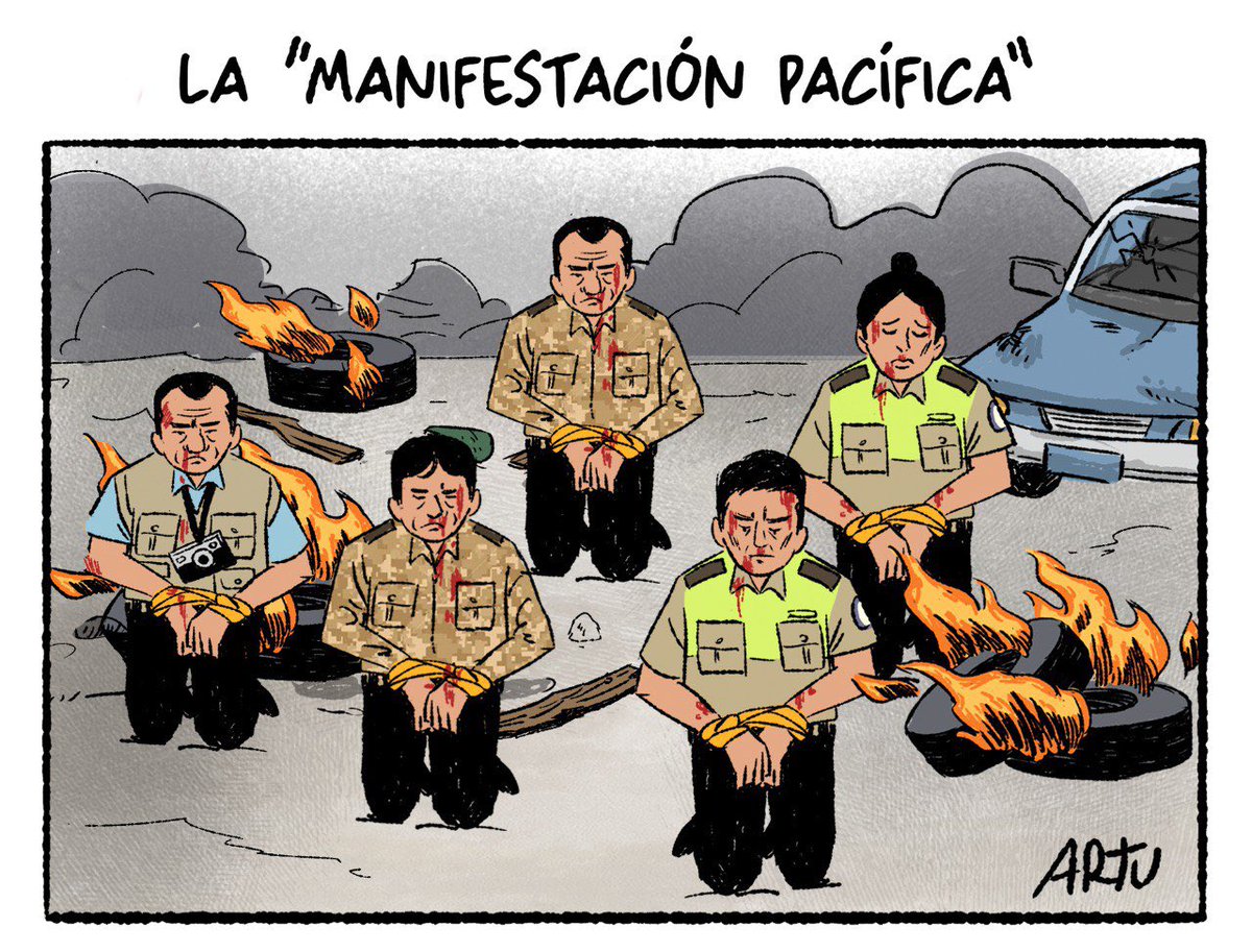 artupolitics's tweet photo. La “manifestación pacífica” #ParoNacional #ParoNacional2022 #Ecuador #violencia #IzaTerrorista #politica #caricatura https://t.co/gU3UW7B5pg