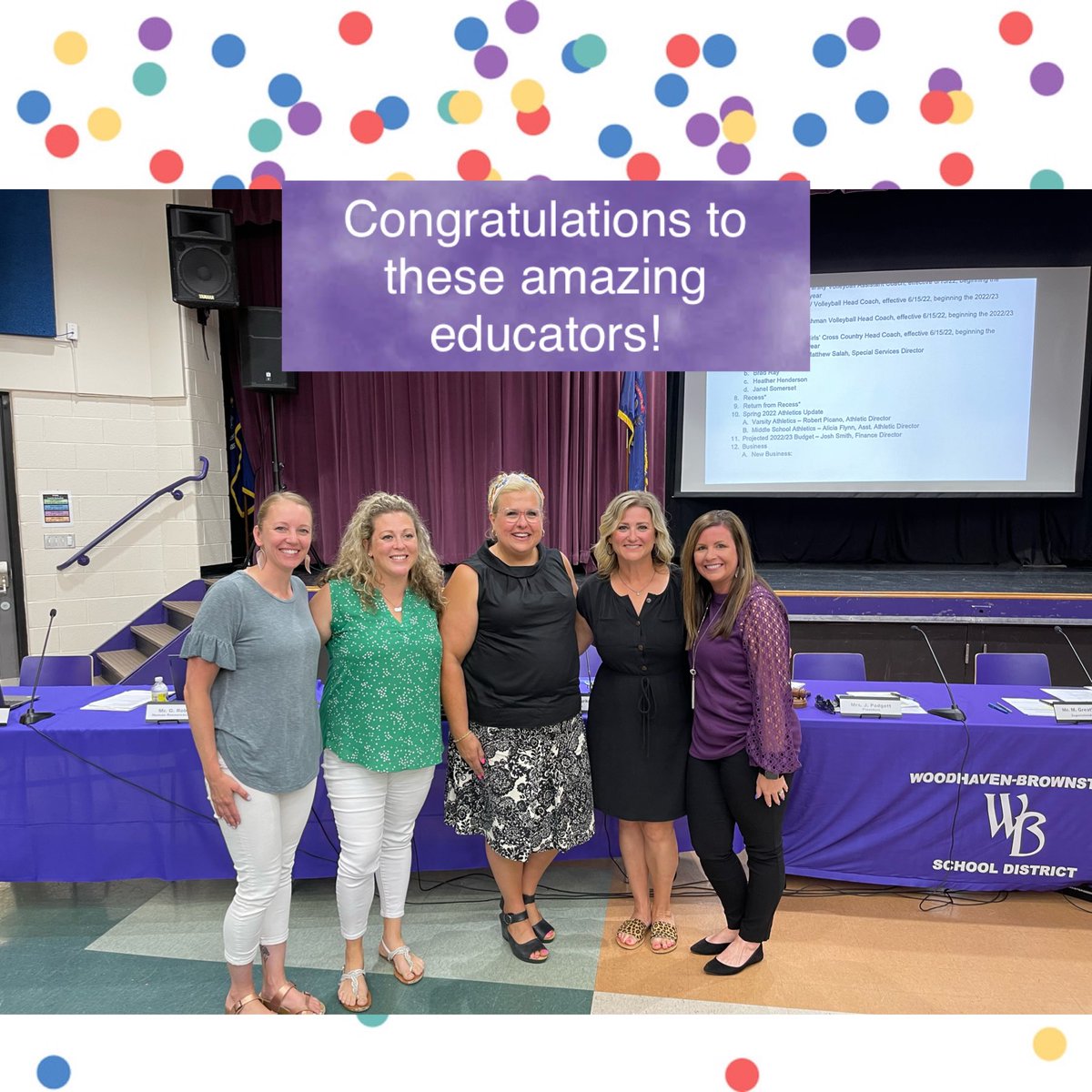 WegienkaWildcat's tweet photo. What a great school board meeting! Mrs. Briegel got to celebrate with these four amazing staff members who received tenure tonight!! #whywbsd ⁦@MarkwortKinders⁩ ⁦@Magee3rdgrade⁩ ⁦@WegSpecials⁩ ⁦@MrsGuimondReads⁩ https://t.co/XK3vY6LKx0