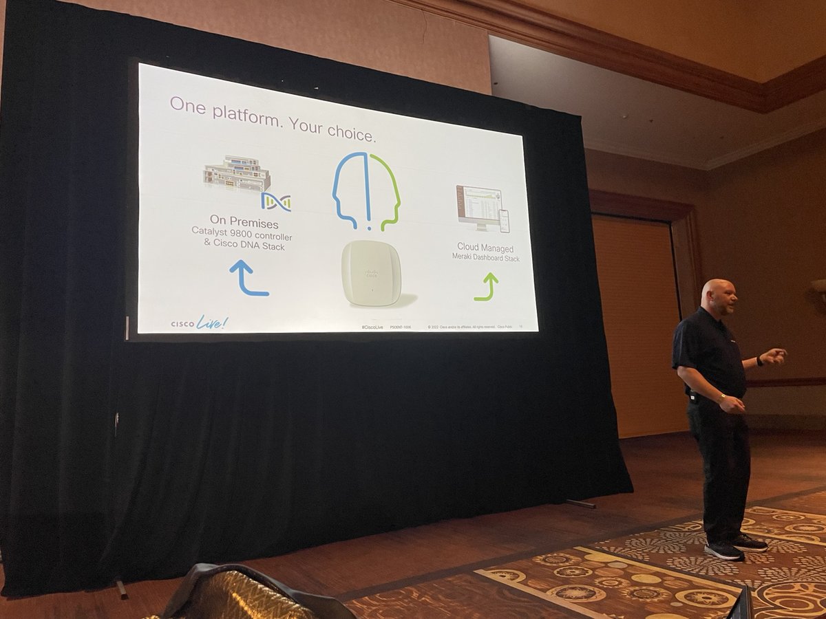 theJasonGrant's tweet photo. I had the distinct pleasure to introduce the new Catalyst Access Points that can be deployed either on-premises with Cisco DNA or cloud-managed with Meraki! #superfiredup! Thanks for the picture @Steven_Heinsius https://t.co/iRkYmhSKCs