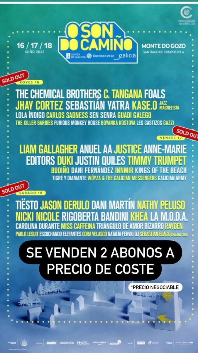 Se venden 2 abonos del Son do camiño a precio de coste o incluso menos. Porfa compartid.