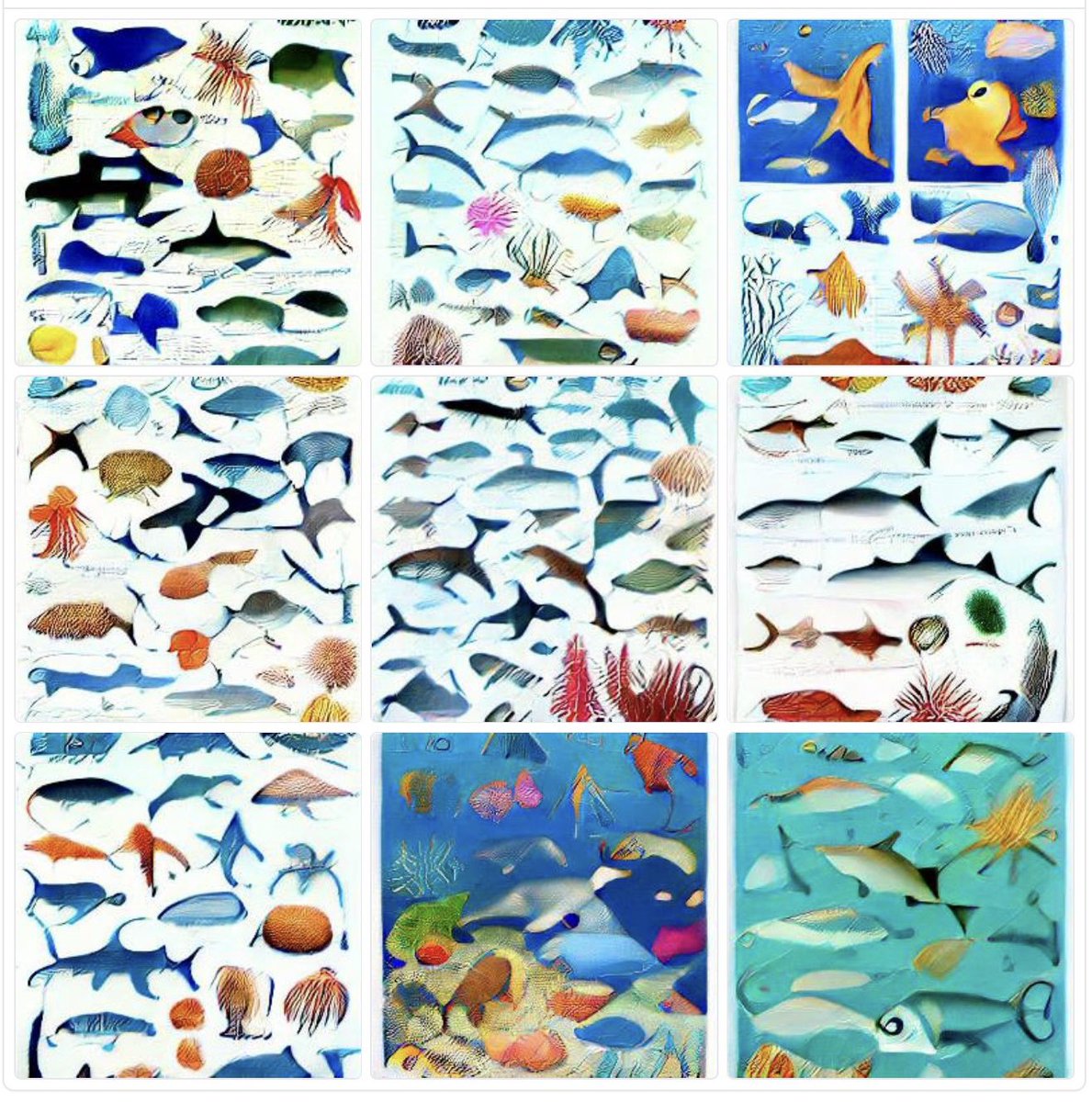 mtthwwmn's tweet photo. A poster of sea creatures hanging in the childhood bedroom I’ll never see again #dallemini #dalle #aiart https://t.co/YmryISvWUV