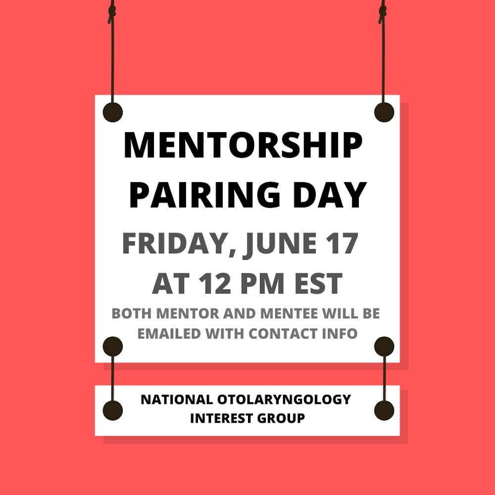 headmirror_com's tweet photo. The NOIG members who signed up for mentorship will be paired with an otolaryngology mentor on Friday, June 17th at noon EST! It’s not too late to sign up for a mentor, just click the link: https://t.co/bffyozJoSm #ENT #otolaryngology https://t.co/CRXJPqlF7j