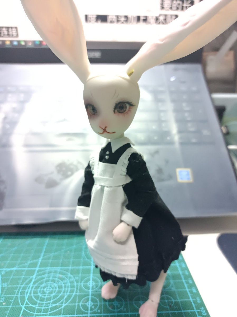 PaleCrystal_'s tweet photo. I made the dress for her.. #bjd #bjdpets #furry #maid https://t.co/ps62fhhXqa