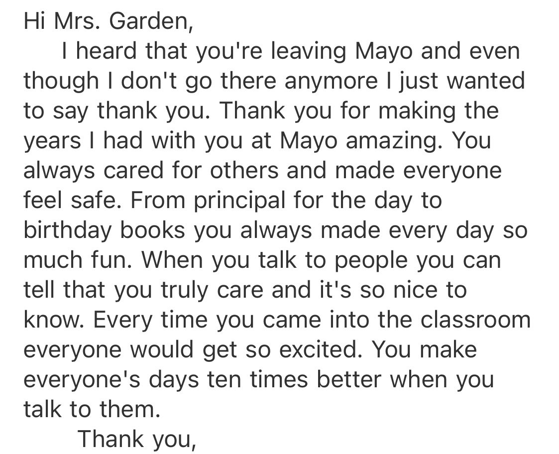 PrincipalGarden's tweet image. Some days I question why I am a principal. And then I get an email like this from a former student… #lovemyjob #mywhy #momsaspeincipals @NAESP