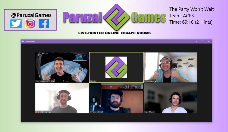 Team ACES managed to make it out of a very challenging room with only two hints!  Great job!  
#EscapeRoom #EscapeGame #FamilyFun #TeamWorkFromHome #PlayAtHome #RemoteDateNight #DifferentEntertainment #ParuzalGames