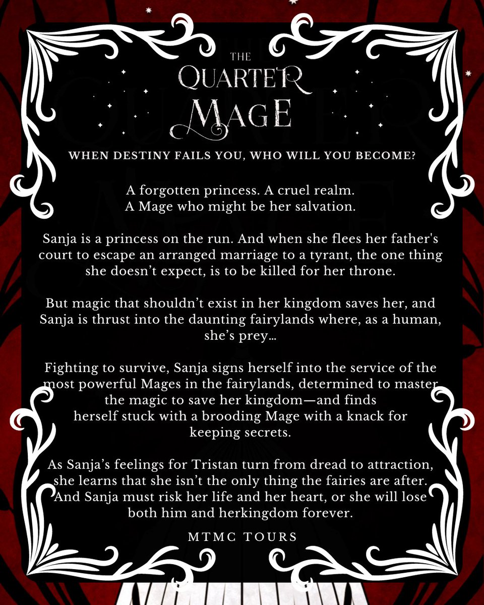 mtmctours's tweet photo. Happy cover reveal day to THE QUARTER MAGE by @ajsteffort ♥️😍 A forgotten princess. A cruel realm. A Mage who might be her salvation. Sanja is thrust into the daunting fairylands where, as a human, she’s prey…
Out August 31st, 2022. Cover design by fantasitcal_ink! https://t.co/pz9X461cAw