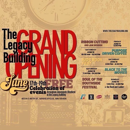 iLLismMusic's tweet photo. Our grand opening is happening this weekend! We are excited to unveil our new creative space, The Legacy Building, with community focused events, starting this Friday, June 16, that are free! lineup. 
For more info:
https://t.co/hGX3tw7wcS
https://t.co/lDquGzrrSx https://t.co/xr5vWxX9V6