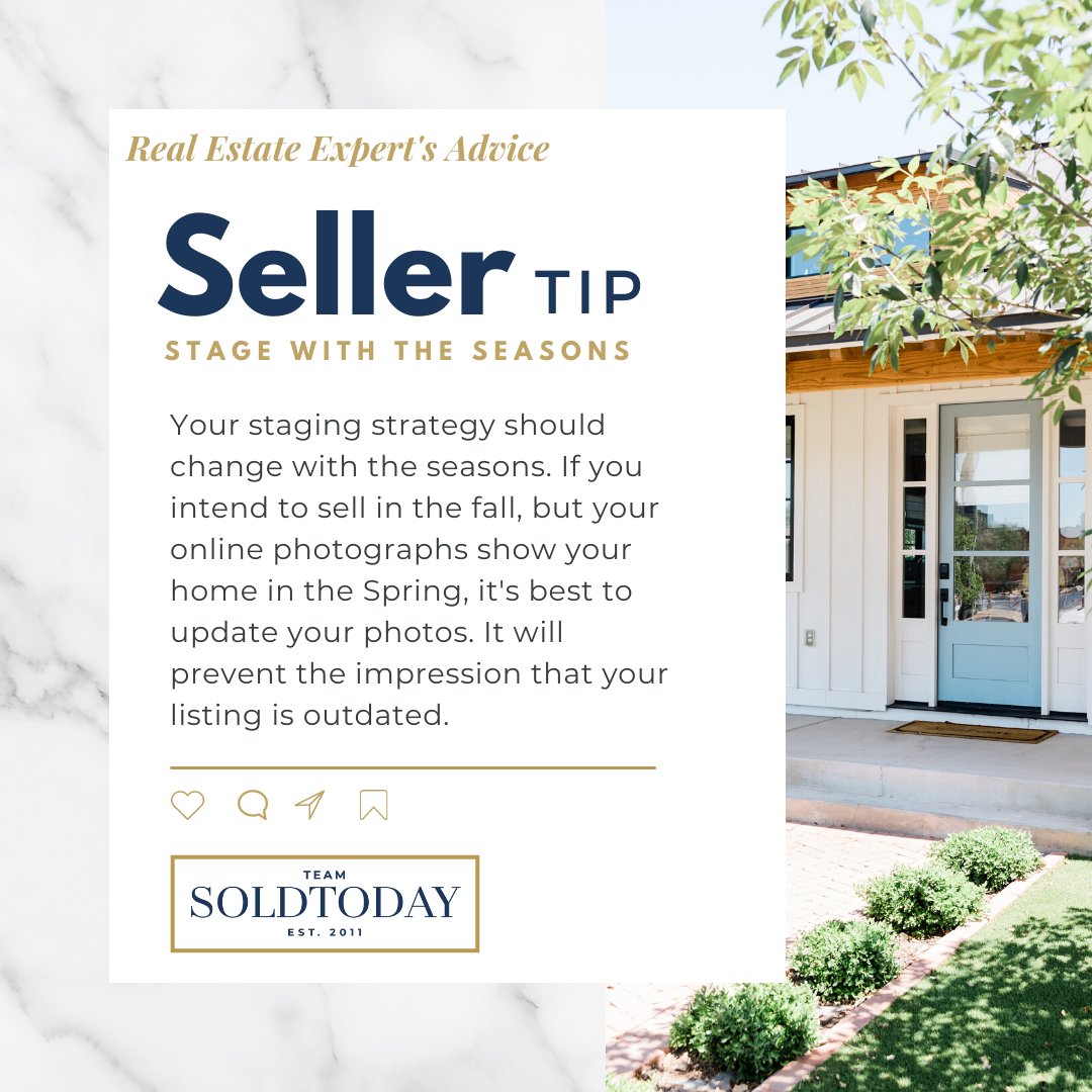 Did you know that your staging needs to be done according to the season? If you intend to sell in the fall, but your photographs show your home in the Spring, it's best to update them. It will prevent the impression that your listing is outdated.
#teamSOLDTODAY #torontorealestate